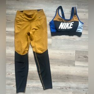 Nike Women's 7/8 Training Tights M & Victory Sports Bra CN9882-790 Gold Small